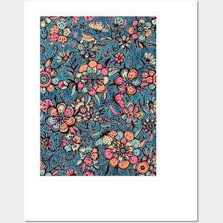 Sweet Spring Floral - soft indigo & candy pastels Posters and Art